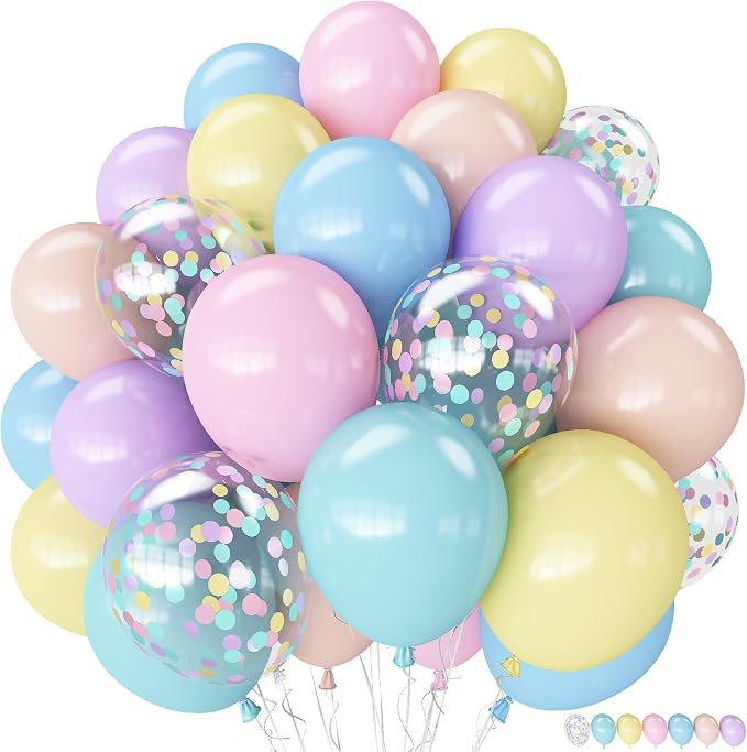 Pastel Balloons, 12 Inch Rainbow Macaron Pink Blue Teal Yellow Purple Apricot by TAOYE