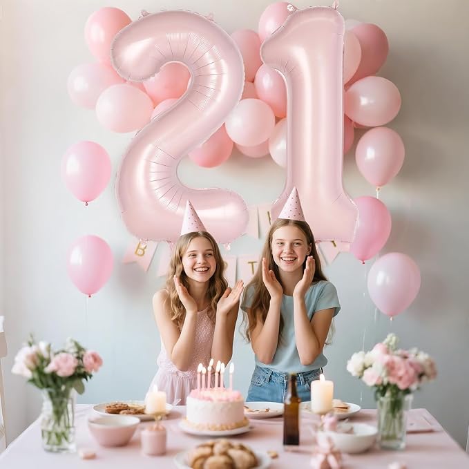 Light Pink Number 21 Balloon, 40 Inch Giant Mylar Number Balloons, Large Foil - Image 3