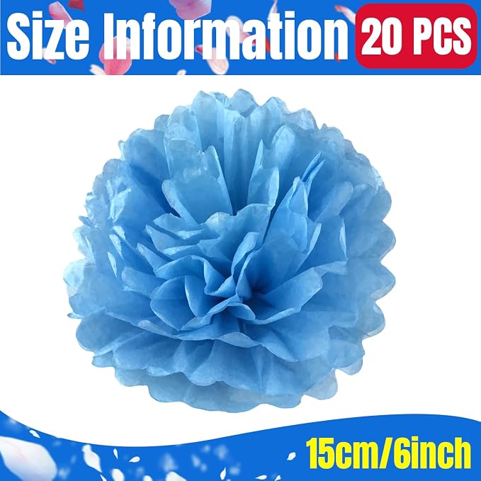 Qimoo 20pcs Blue Paper Decorative Pom Poms Flowers Ball - Image 2