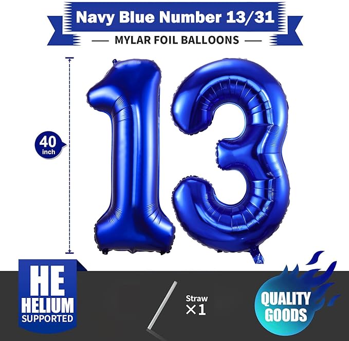 Navy Blue 13 Balloon Numbers, 40 Inch Dark Blue 13 or 31 Birthday Balloons - Image 2