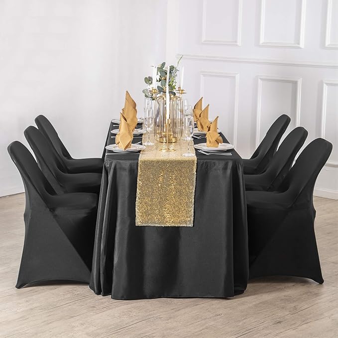 Ascoza 6pack 60x120 Inch Black Rectangular Tablecloth 6 Feet Table Cloth in Polyester Fabric for Wedding/Banquet/Restaurant/Parties