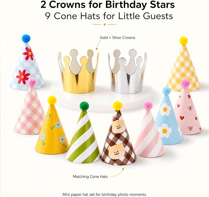 Olen Party Hats for Kids Birthday, 11 Pack Birthday Hats - Image 3