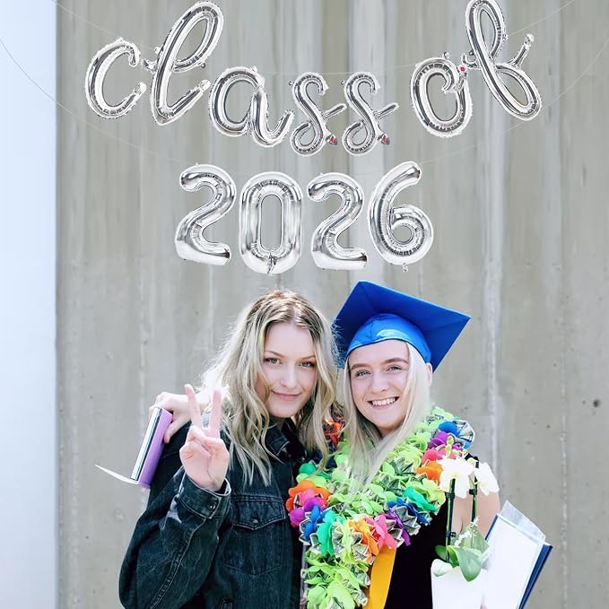 TONIFUL Silver Cursive Class of 2026 Graduation Balloon Banners 2026 - Image 5