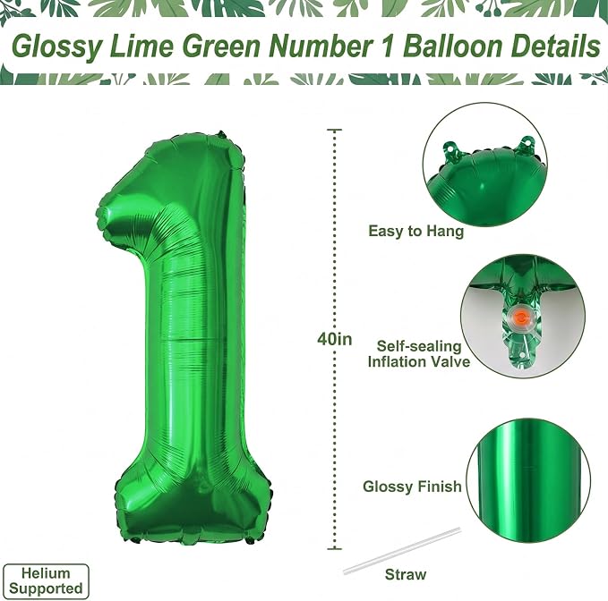 Green Number 1 Balloon 40 Inch, Foil Numeral - Image 4