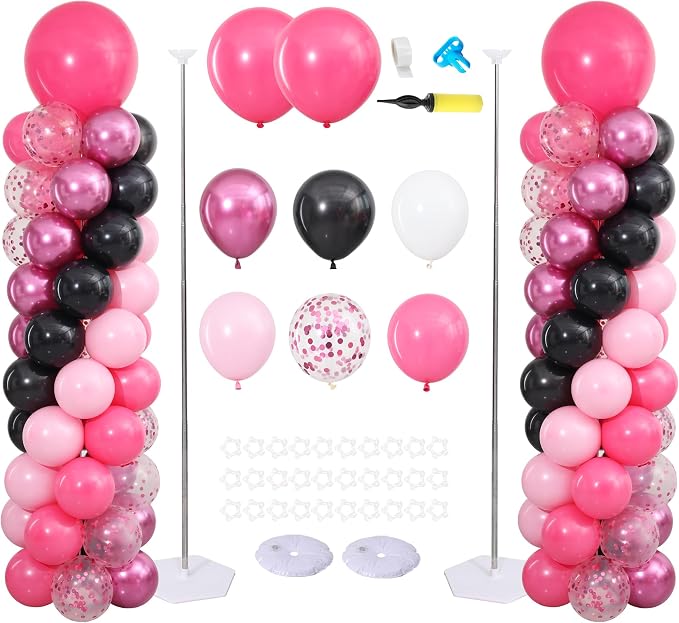 Hot Pink and Black Balloon Column Stand Kit Set of 2 by ZyloonDecoration