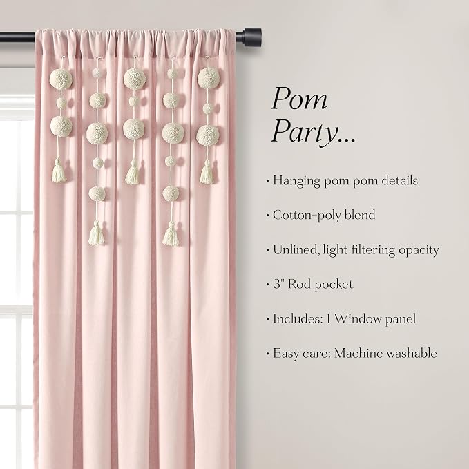 Lush Decor Boho Pom Pom Tassel Linen Textured Window Curtain Panel, Single 52" - Image 7