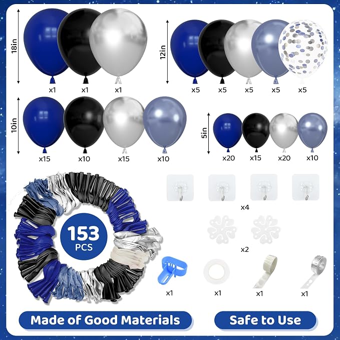 Amandir 153pcs Blue and Black Balloons Arch Garland Kit Different Sizes | 18 12 - Image 2