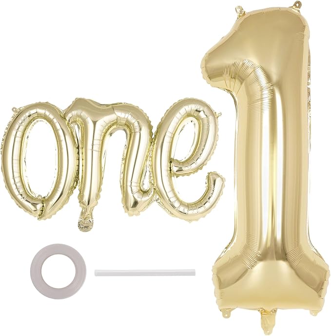 2 Pcs One Balloon Set, 40 Inch Number 1 Balloon and 41 Inch Script Letter One by AIQINHU