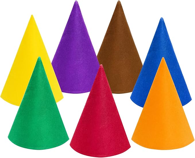 Fengek 7 Packs Christmas Gnome Hats, Felt Cone Dwarf Hats by Fengek