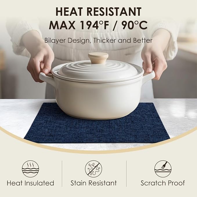Placemats Set of 4, Bilayer Thickened Linen Place Mats Heat Resistant Machine - Image 2