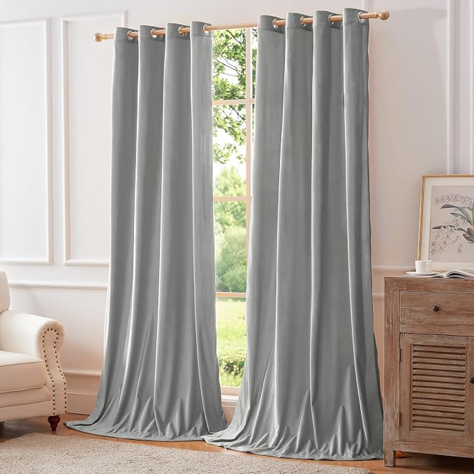 BULBUL Velvet Light Blue Blackout Curtains 102 inch Long - Image 6