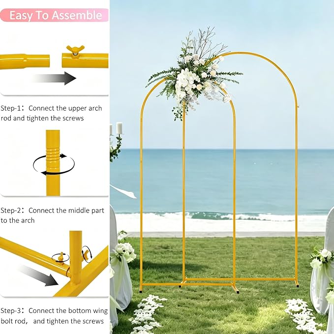 Vincidern 2pcs Metal Wedding Arch Backdrop Stand 6.6FT, Party Arch Stand - Image 8
