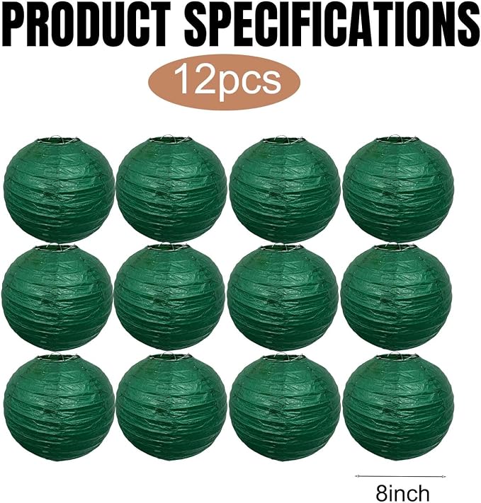 Green Paper Lanterns Hanging Ceiling Round Lanterns Indoor Outdoor 8in | - Image 3