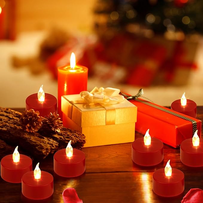 LED Tea Lights Candles-100PACK Red Flameless Candles Realistic and Bright Flickering Long Lasting 200Hours for Holiday Celebration,Home Decoration