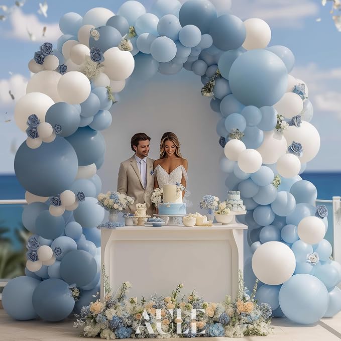 AULE 155Pcs Dusty Blue Balloon Arch Kit White Balloons | Macaron Blue Balloon - Image 5