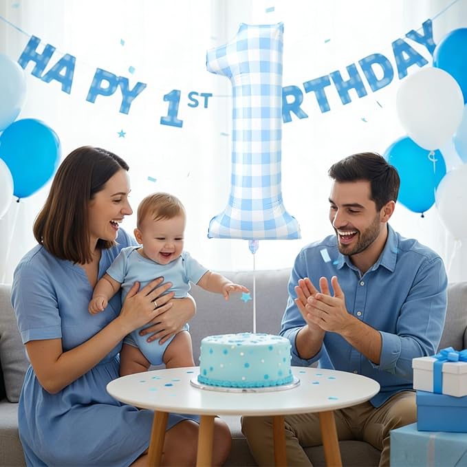 Jenaai 40 Inch Gingham 1st Balloon Large Number 1 Plaid Balloons - Image 4