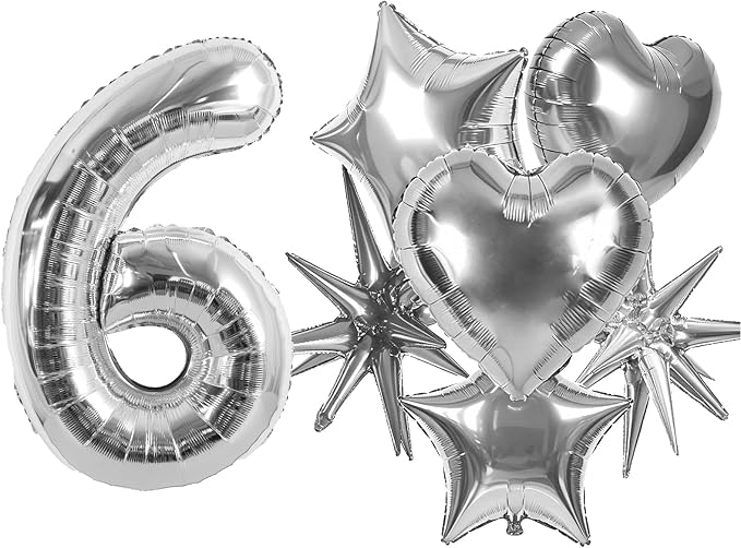 TONIFUL 6th Birthday Balloons Kit 40Inch Silver Large Number 6 Foil Balloon | by TONIFUL