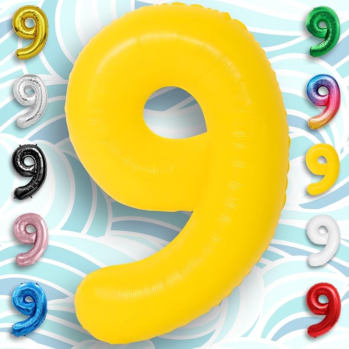 Yellow Number Balloon 9 Mylar Foil Macaron Balloons 40 inch - Image 4