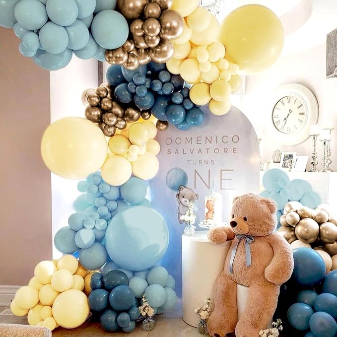 Dusty Blue Yellow Gold Balloon Garland Arch Kit - Image 4