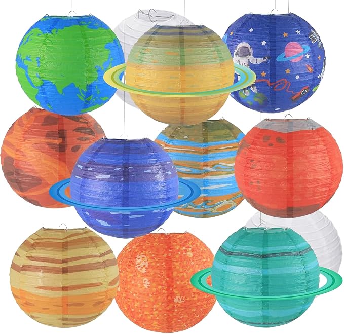 12Pcs 10 Inch Space Planet Paper Lanterns Decorative Solar System Hanging Round - Image 4