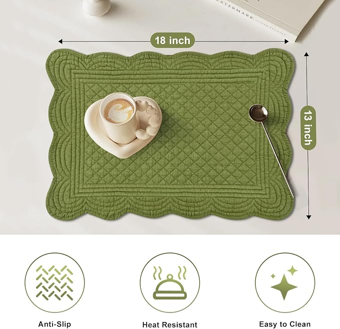 6 PC Quilted Placemats, 100% Cotton Fabric Washable Cloth Table Mats - Image 3
