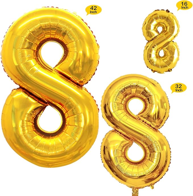 Gold Foil Balloons Number 8, Huge Number Balloons - Image 2