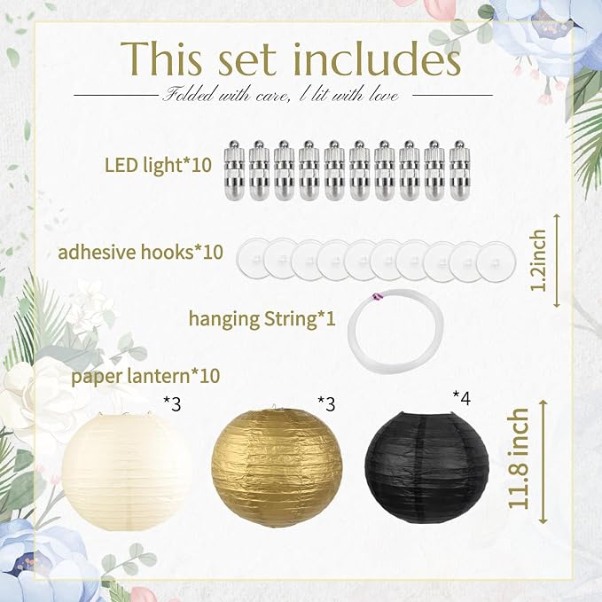Cream Black Gold Chinese Paper Lanterns - Image 3