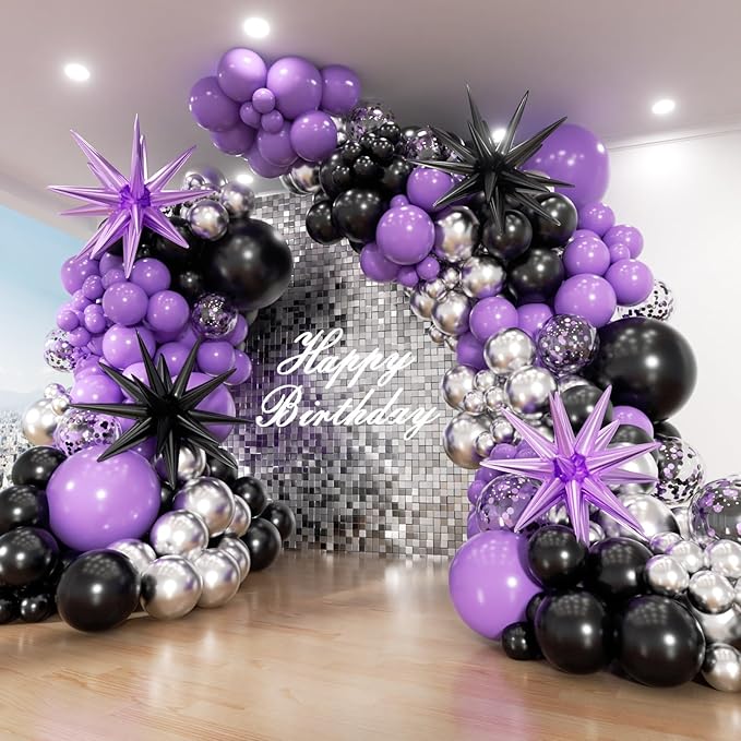 Purple and Black Balloon Arch Garland Kit 153pcs by PTGOLUO