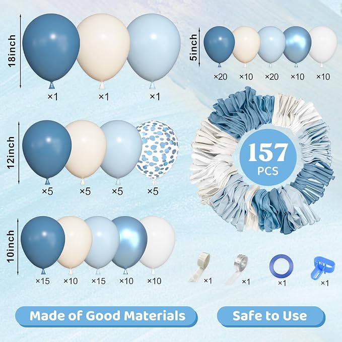 157Pcs Dusty Blue Balloons Garland Arch Kit Different Size | Baby Light - Image 2