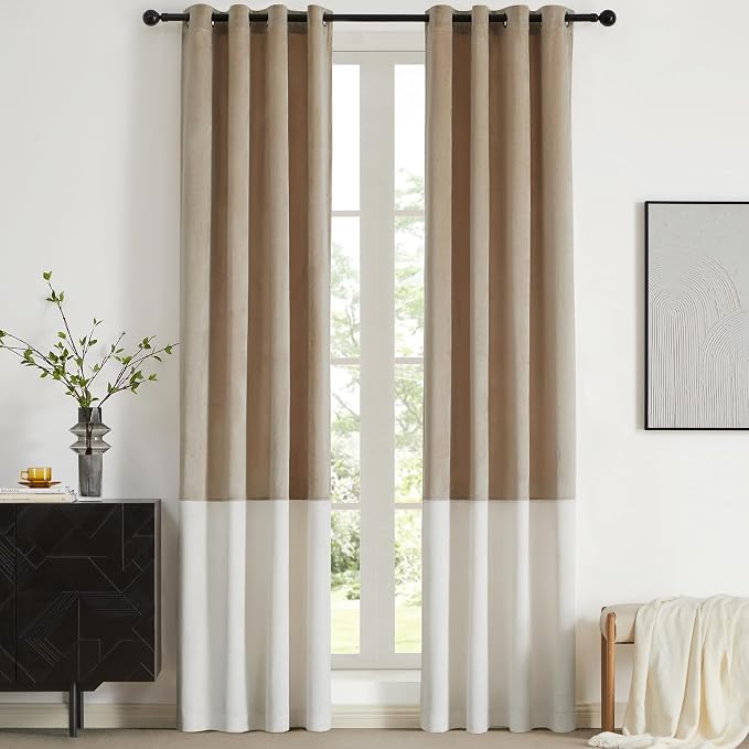 BULBUL Luxury Two Tone Velvet Curtains 96 inch- Cream Ivory Champagne | Modern by ModernShinyVelvetCurtains