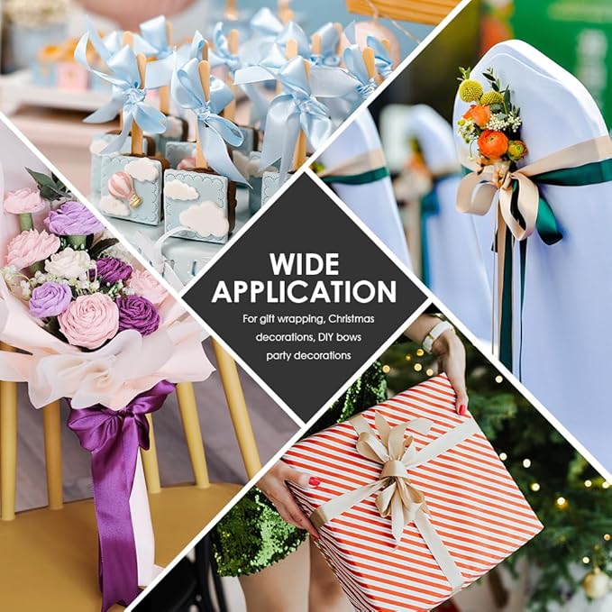 1 Inches x 100 Yards Polyester Satin Ribbon, Solid Color Golden Satin Ribbon for Crafts, Gift Wrapping, Hair Bows, Wedding Party Decoration, Bow Making & Other Projects (Golden)