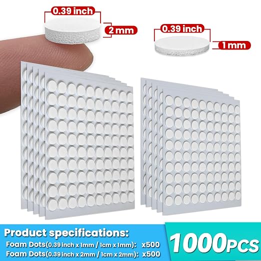 Tikfoam 1000Pcs Double Sided Adhesive Foam Dots, 2mm and 1mm Thick Tape - Image 2