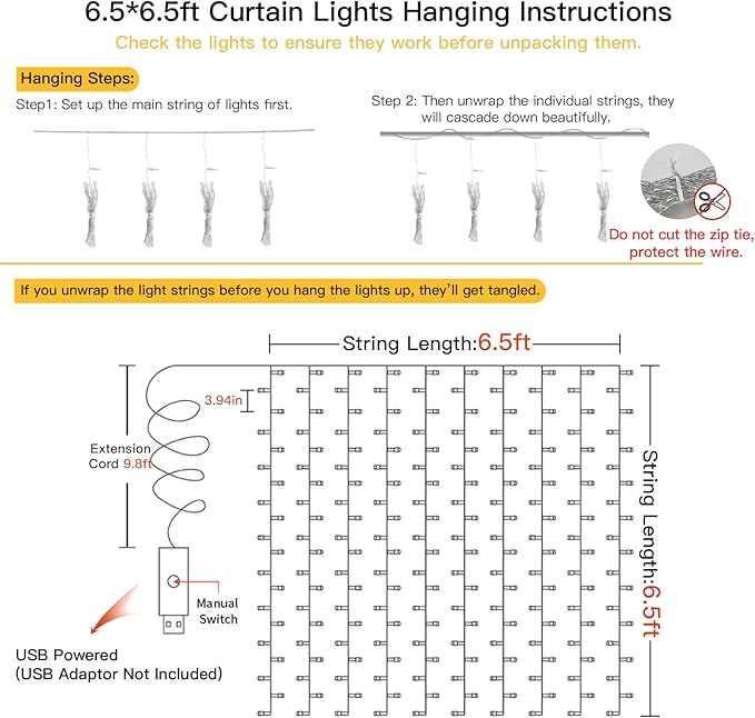 200 LED Curtain Lights Fairy Lights - Image 6