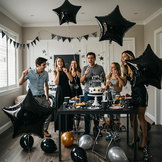 TONIFUL 15 Pcs Star Shaped Balloons 18 Inch Large Black Foil Balloons | Big - Image 3