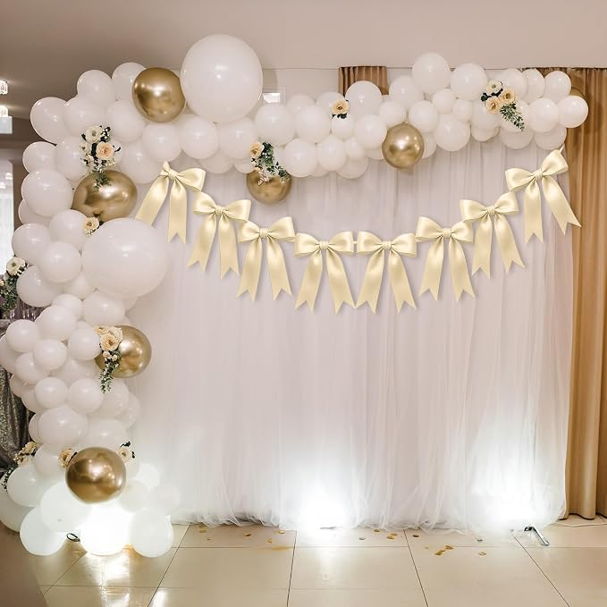 2 Strings of 16PCS Champange Bow Garlands Banner Decoration, Pre-Strung Satin - Image 6