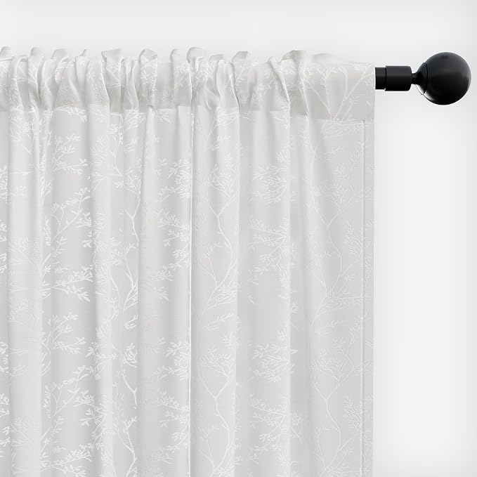 Anmao White Semi Sheer Light Filtering Extra Long Curtains 2 Panels, Branch - Image 8