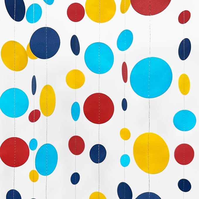 Red Blue Yellow Party Decorations Circle Dots Garland Hanging Paper Polka Dot - Image 3