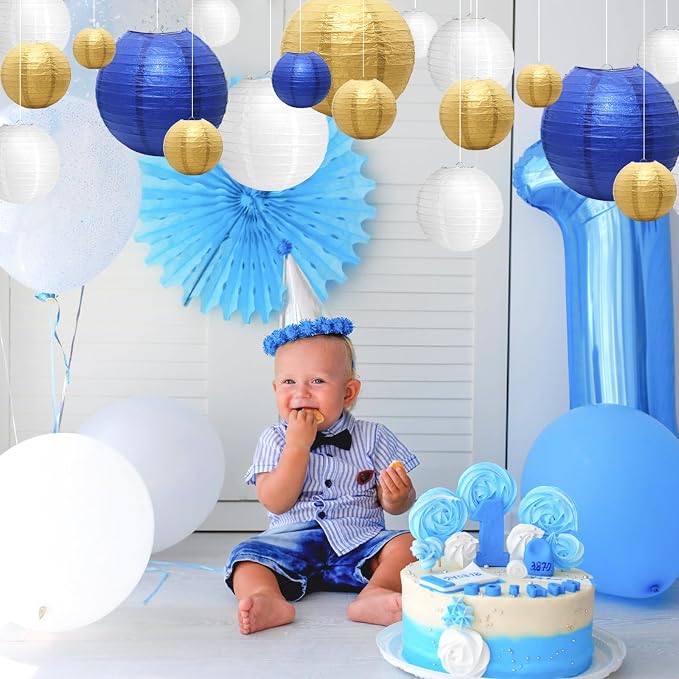 21Pcs Blue Paper Lanterns, 4-10in Hanging Decor - Image 7