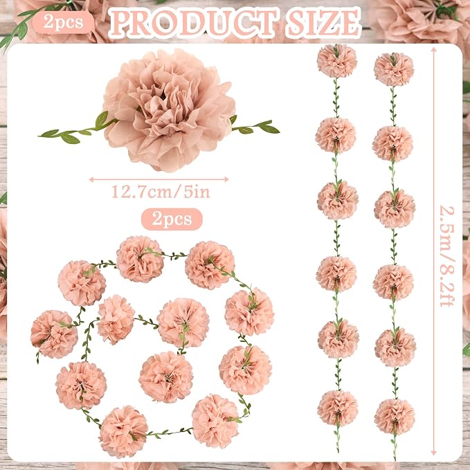 Pink Tissue Paper Pom Pom Garlands, Paper Flowers - Image 2