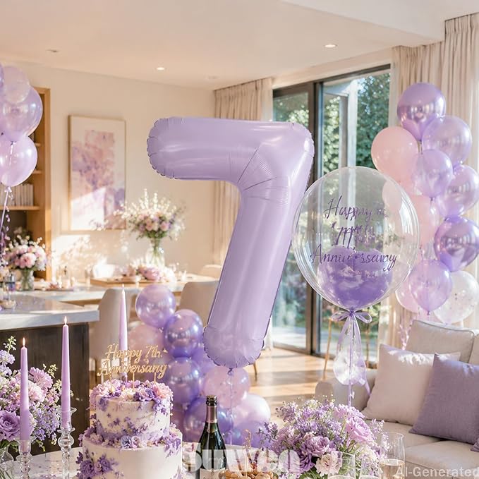 SUWEN 40 Inch Light Purple Lavender Big 7 Balloon Number Foil Helium 0-9 | 7th - Image 3