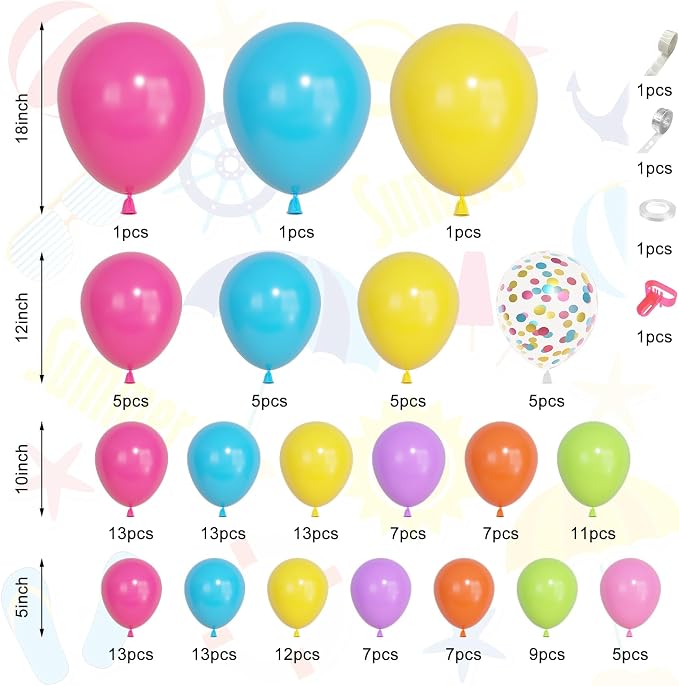 157Pcs Tropical Summer Balloons Arch Garland Kit Different Size | Hot Pink Blue - Image 3