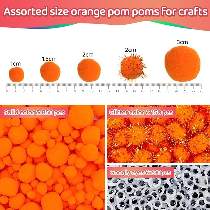 Iooleem Orange Pom Poms, Pom Poms - Image 2