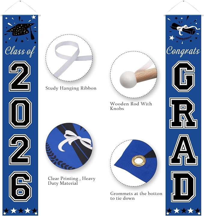 DAZONGE 2026 Graduation Decorations Blue, Congrats Grad Porch Banner - Image 4