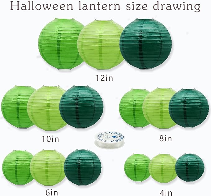 15 Pcs Green Paper Lanterns, graduations, baby showers and St. Patrick's Day - Image 2