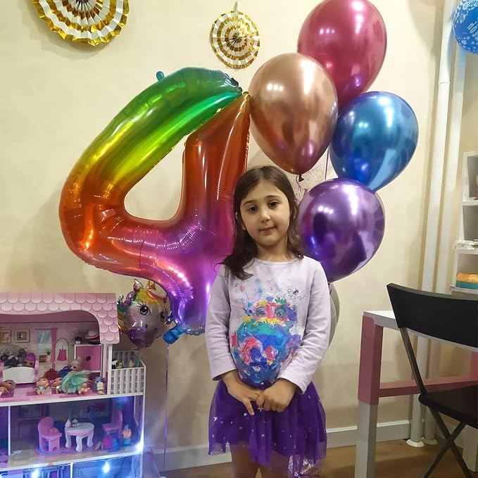 40 Inch Rainbow Number Balloon 4, Large Number Foil Balloons Mylar - Image 7