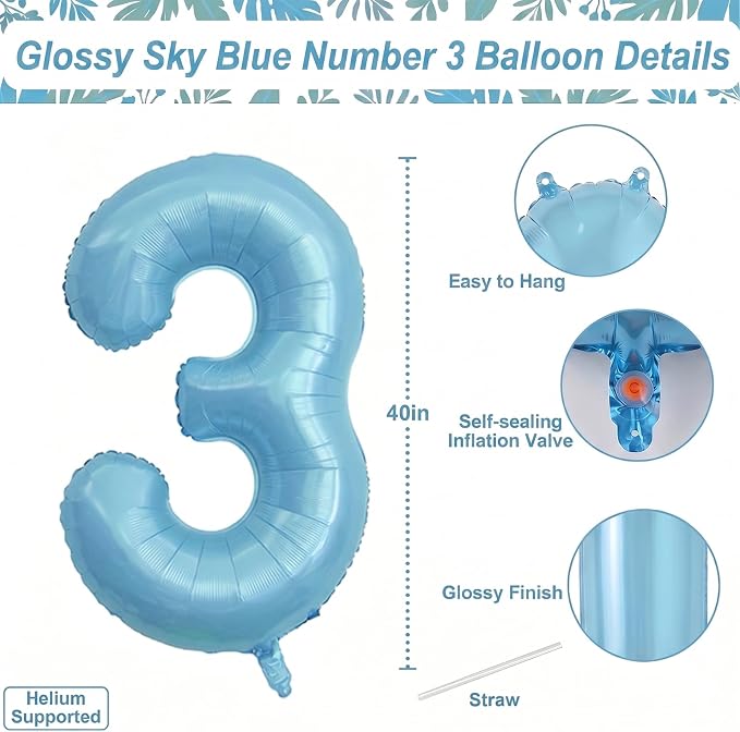 Pearlescent Blue Number 3 Balloon 40 Inch, PastelFoil - Image 4