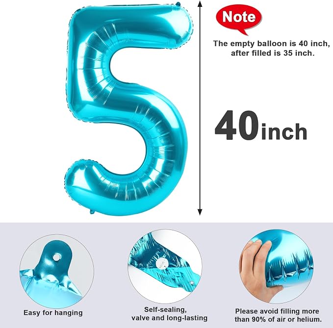 Number 5 Balloons 40 Inch for 5 15 Birthday Party Decorations, Light Blue | - Image 5
