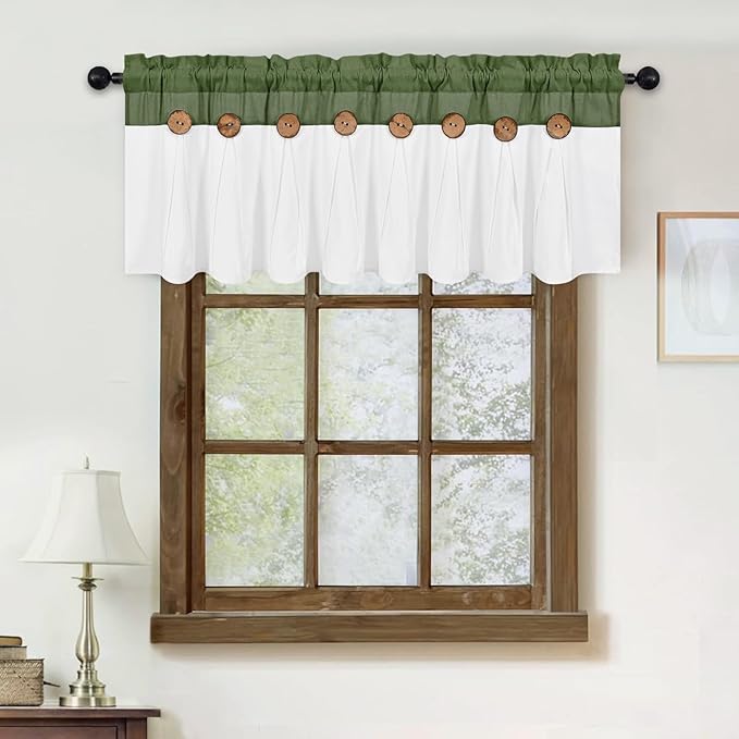 Farmhouse Valance Curtains, Boho Cotton Linen Kitchen Valance, Rustic Button - Image 3