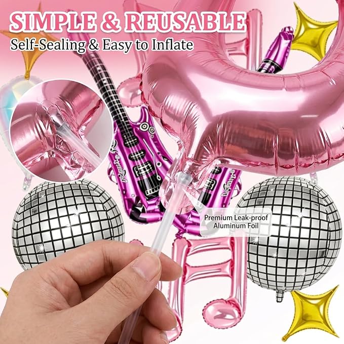 Music Party Decorations, Iridescent Disco Ball Guitar Four-Point Star Foil - Image 5