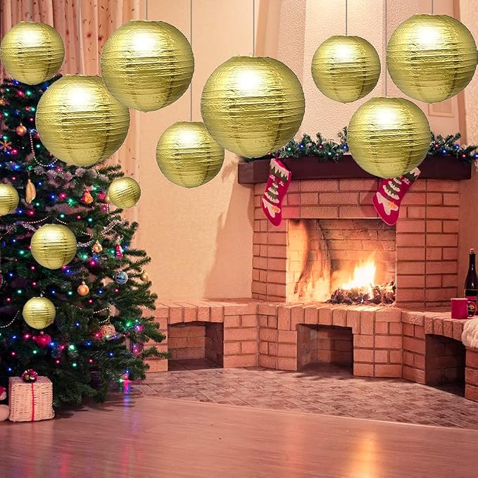 Gold Paper Lanterns 12 Pcs Assorted Size of 6" 8" 10" 12" Chinese Round Paper - Image 4